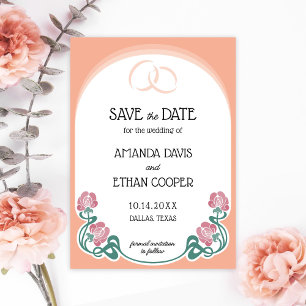 Elegant Art Nouveau Peach Color Wedding  Save The Date