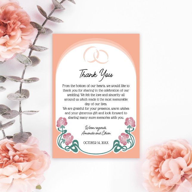 Elegant Art Nouveau Peach Color Wedding  Thank You Card (Creator Uploaded)
