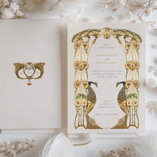 Elegant Art Nouveau Peacock Wedding Invitation