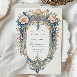 Elegant Art Nouveau Peonies Wedding Invitation