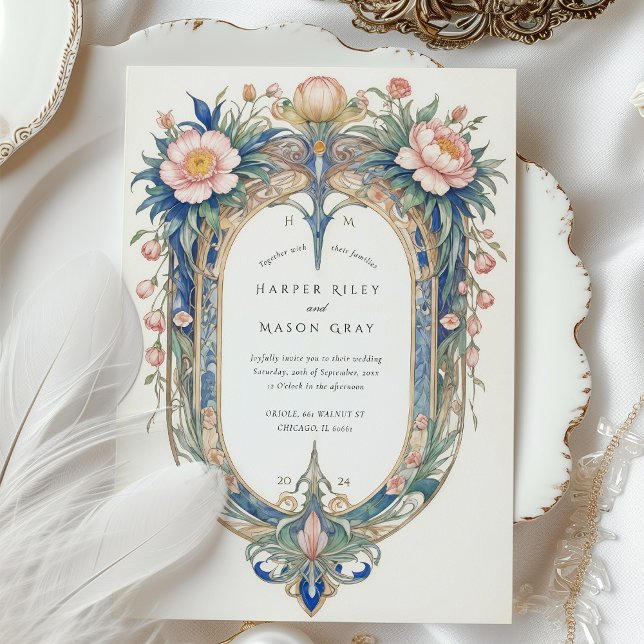 Elegant Art Nouveau Peonies Wedding Invitation (Creator Uploaded)