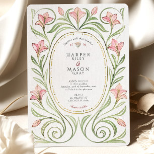 Elegant Art Nouveau Pink Lily Wedding Invitation