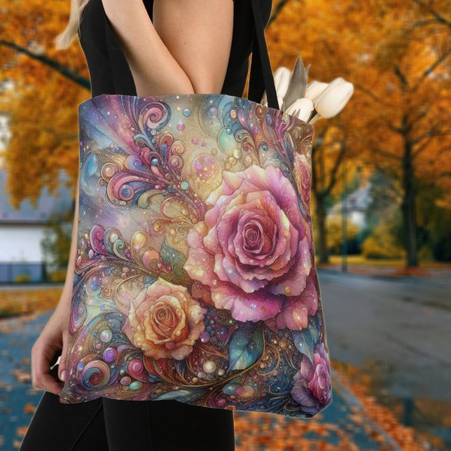 Elegant Art Nouveau Pink Rose Garden Tote Bag (Creator Uploaded)