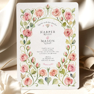 Elegant Art Nouveau Pink Rose Wedding Invitation