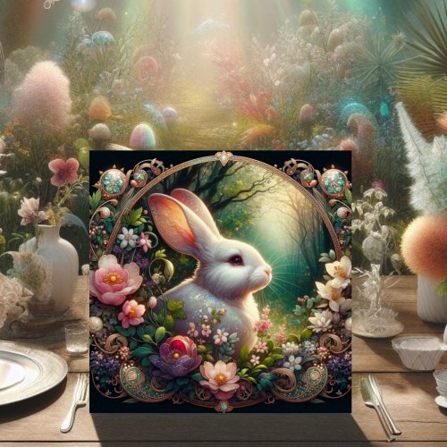 Elegant Art Nouveau Rabbit Floral Woodland Easter Holiday Card