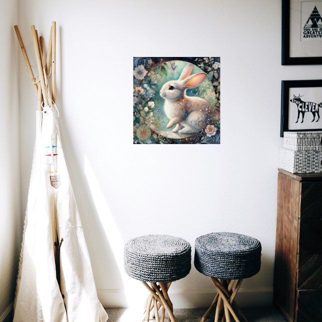 Elegant Art Nouveau Rabbit In Floral Frame Easter Poster (Creator Uploaded)