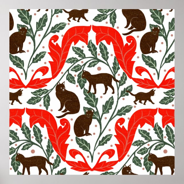 Elegant Art Nouveau Red Brown-Black Cat- Poster (Front)