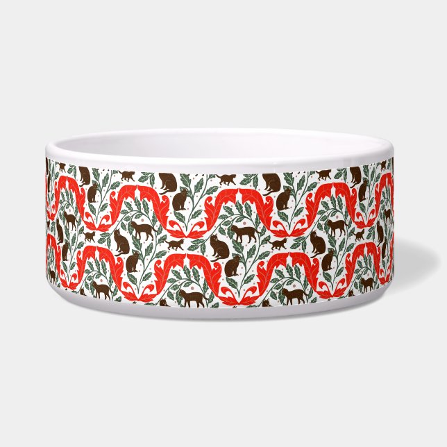 Elegant Art Nouveau Red Brown Black Cat-Whimsical  Bowl (Front)