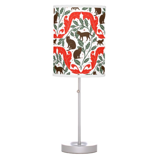 Elegant Art Nouveau Red Brown Black Cat-Whimsical  Table Lamp (Front)