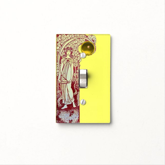 ELEGANT ART NOUVEAU RESTAURANT KITCHEN ,YELLOW GEM LIGHT SWITCH COVER (In Situ)
