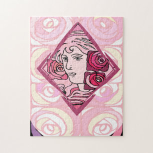 Elegant Art Nouveau Rose Woman Jigsaw Puzzle