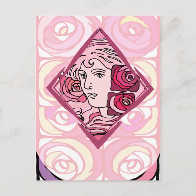 Elegant Art Nouveau Rose Woman Postcard (Front)