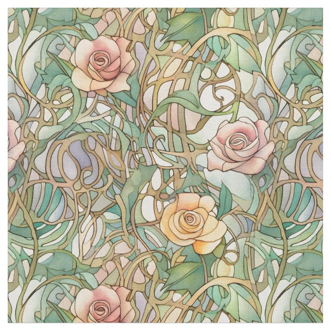 Elegant art nouveau roses fabric (Close Up)