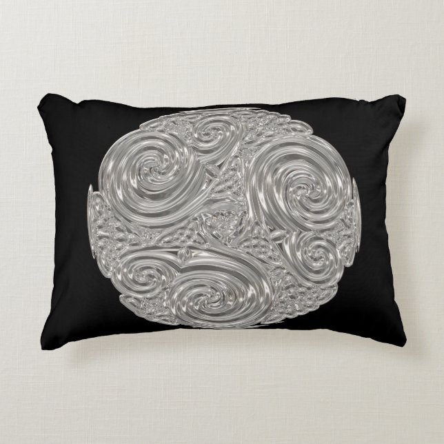 Elegant  art nouveau silver black medallion  accent pillow (Front)