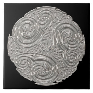 Elegant  art nouveau silver black medallion  ceramic tile