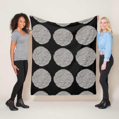 Elegant  art nouveau silver black medallion  fleece blanket