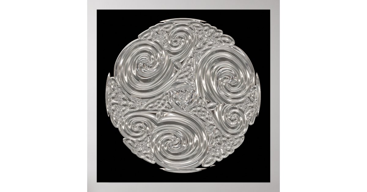 Elegant art nouveau silver black medallion poster | Zazzle