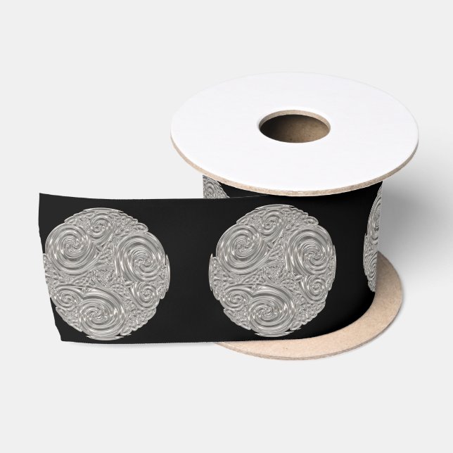 Elegant  art nouveau silver black medallion  satin ribbon (Spool)