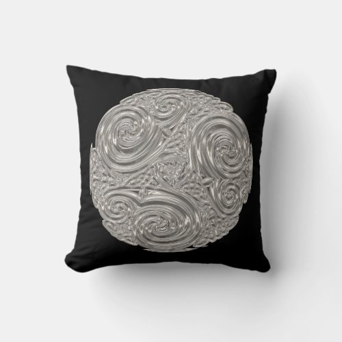 Elegant  art nouveau silver black medallion  throw pillow