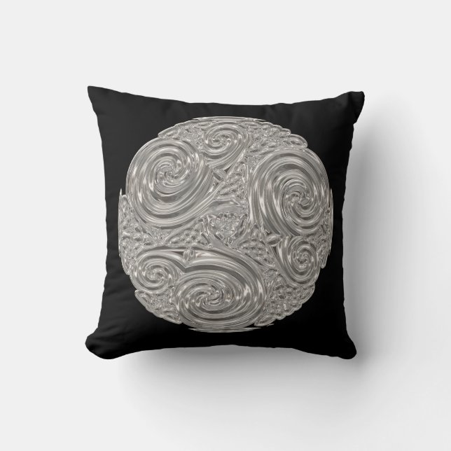 Elegant  art nouveau silver black medallion  throw pillow (Front)