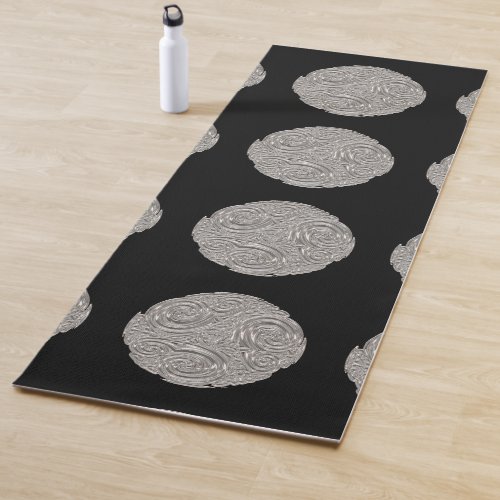 Elegant  art nouveau silver black medallion  yoga mat