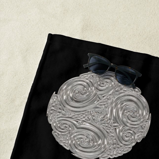 Elegant  art nouveau silver black round medallion  beach towel (In Situ)