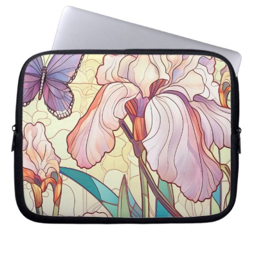 Elegant Art Nouveau Stained Glass Iris Butterfly  Laptop Sleeve