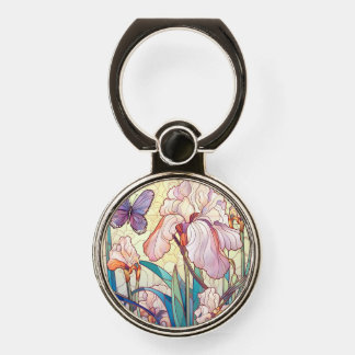Elegant Art Nouveau Stained Glass Iris Butterfly Phone Ring Stand