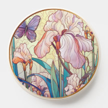 Elegant Art Nouveau Stained Glass Iris Butterfly