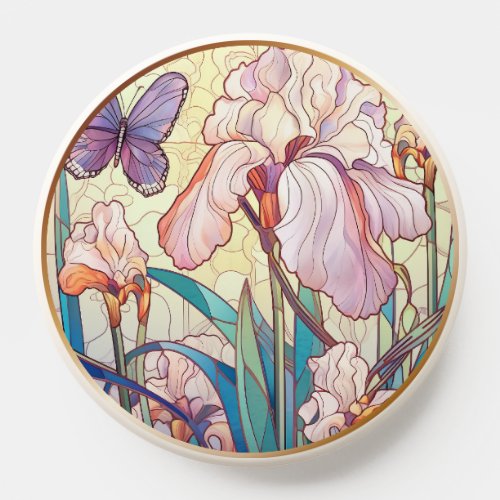 Elegant Art Nouveau Stained Glass Iris Butterfly  PopSocket