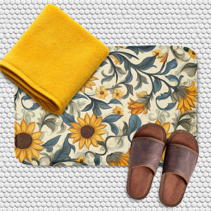 Elegant Art Nouveau Sunflower Pattern Bath Mat