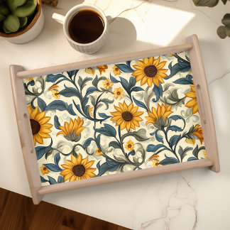 Elegant Art Nouveau Sunflower Pattern Serving Tray