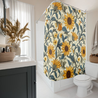Elegant Art Nouveau Sunflower Pattern Shower Curtain