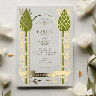 Elegant Art Nouveau Thistle Gold Foil Wedding Invitation