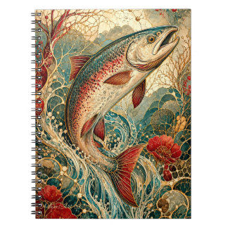 Elegant Art Nouveau Trout Floral Notebook