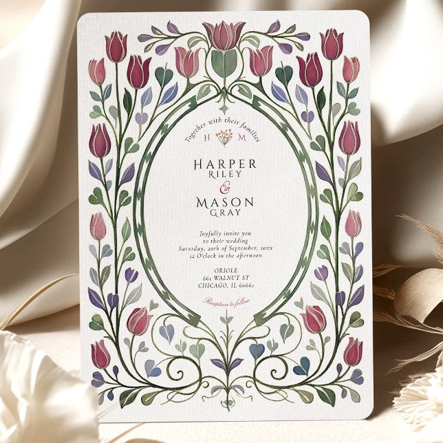 Elegant Art Nouveau Tulip Floral Wedding Invitation (Creator Uploaded)