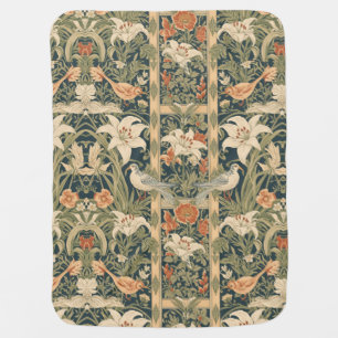 Elegant Art Nouveau Vintage Botanical Bird Lily Baby Blanket