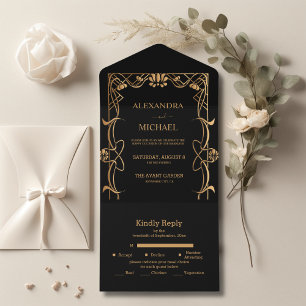 Elegant Art Nouveau Wedding All In One Invitation