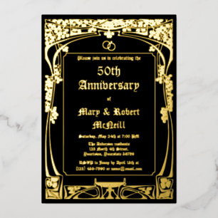 Elegant Art Nouveau Wedding Anniversary Foil Invitation