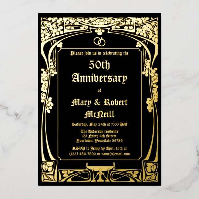 Elegant Art Nouveau Wedding Anniversary Foil Invitation (Front)
