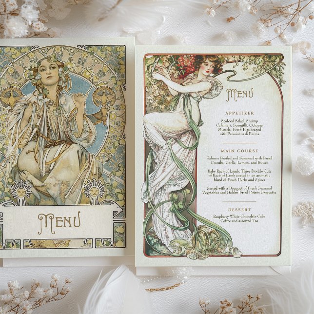 Elegant Art Nouveau Wedding Dinner Menu Mucha Invitation (Creator Uploaded)