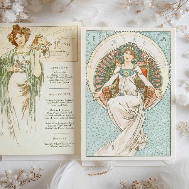 Elegant Art Nouveau Wedding Dinner Menu Mucha Invitation (Creator Uploaded)