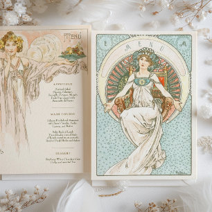 Elegant Art Nouveau Wedding Dinner Menu Mucha Invitation