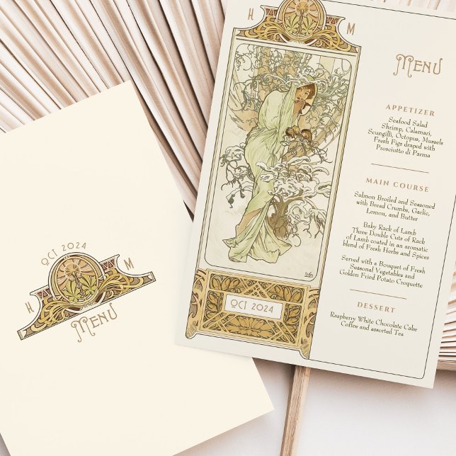 Elegant Art Nouveau Wedding Dinner Menu Mucha Invitation (Creator Uploaded)