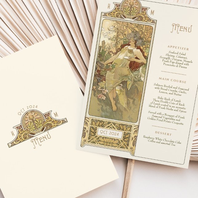 Elegant Art Nouveau Wedding Dinner Menu Mucha Invitation (Creator Uploaded)