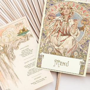 Elegant Art Nouveau Wedding Dinner Menu Mucha Invitation