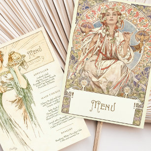 Elegant Art Nouveau Wedding Dinner Menu Mucha Invitation