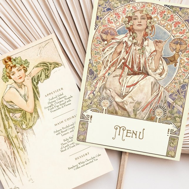 Elegant Art Nouveau Wedding Dinner Menu Mucha Invitation (Creator Uploaded)
