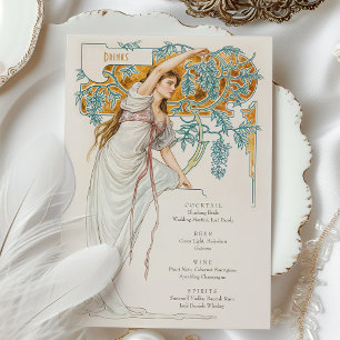 Elegant Art Nouveau Wedding Drinks Menu Card