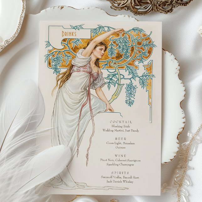 Elegant Art Nouveau Wedding Drinks Menu Card (Creator Uploaded)